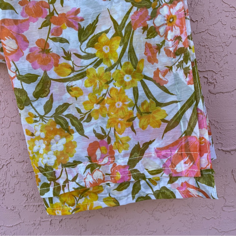 Vintage Floral Curtain Sheer Orange Retro Groovy 70s Funky Hippie - Picture 3 of 4